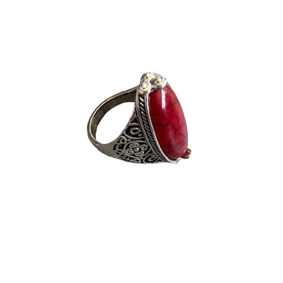Vintage Long Red Oval Solitaire Stone - Picture 6 of 7